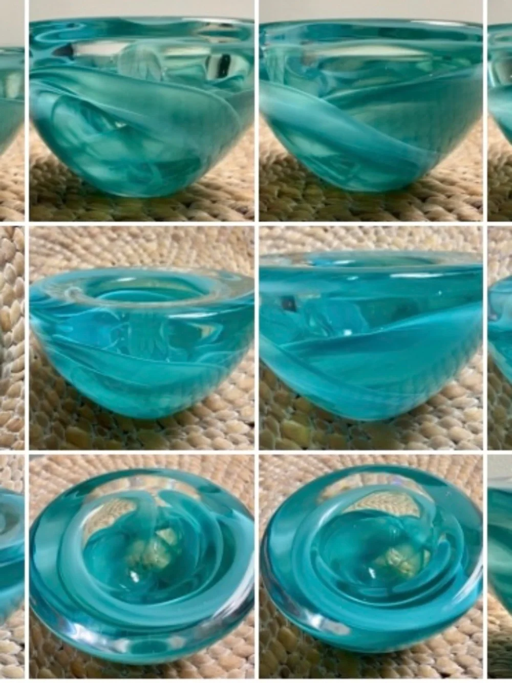Vintage Kosta Boda Glass Atoll Anna Ehrner Aqua Green Swirl Votive Candle Holder